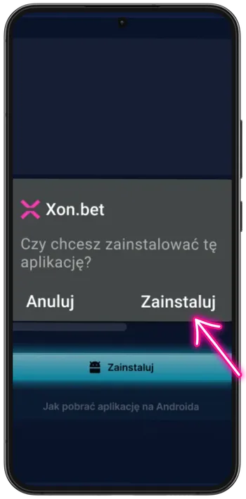 Potwierdzenie instalacji i nadanie uprawnień dla aplikacji Xon Bet